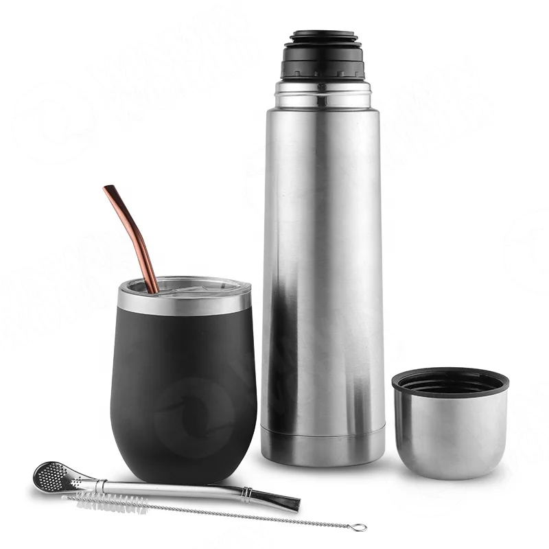 

Complete Yerba Mate Set Modern Mate GourdThermos Bombilla and Cleaning Brush Included All Premium Quality18/8 Stainless Steel