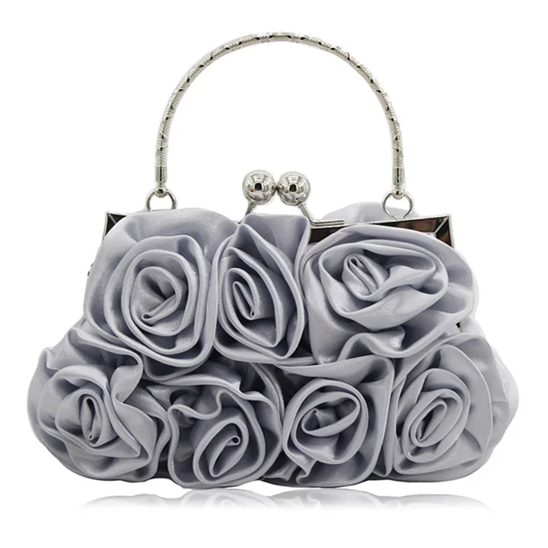 

Fashion Purse Wristlet Handle Red Rose Flower Bridal Dress Handbag Clutch Purse Evening Bags Party Ladies Purse With Chain