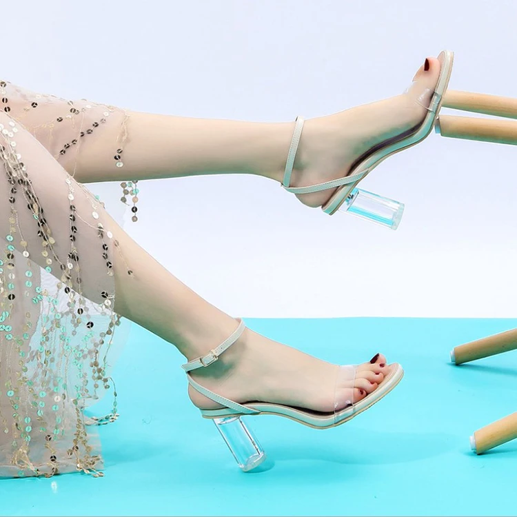

2021 new style crystal transparent slippers with thick heel sandals