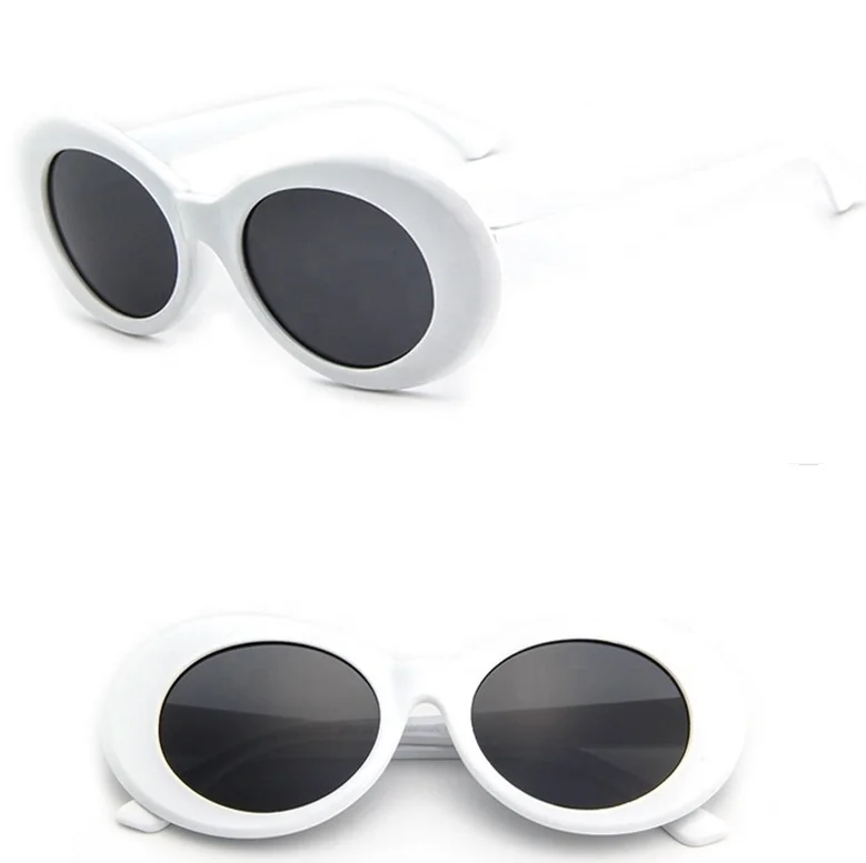 

White Kurt Cobain Clout Thick Frame Retro Oval Women Sunglasses Cheap trendy sunglasses