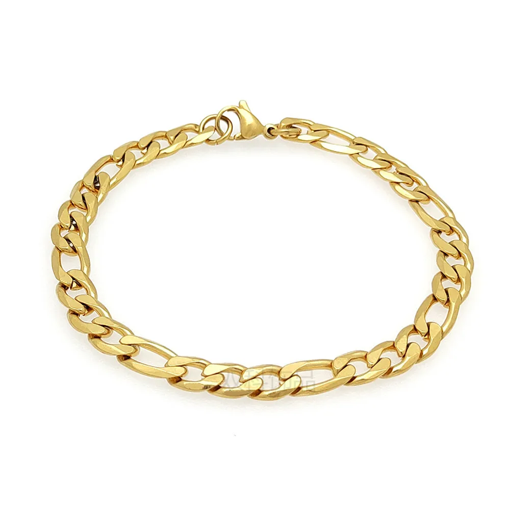 

Fashion Jewelry Gold Plated Stainless Steel Figaro Link Chain Bracelet, As pic