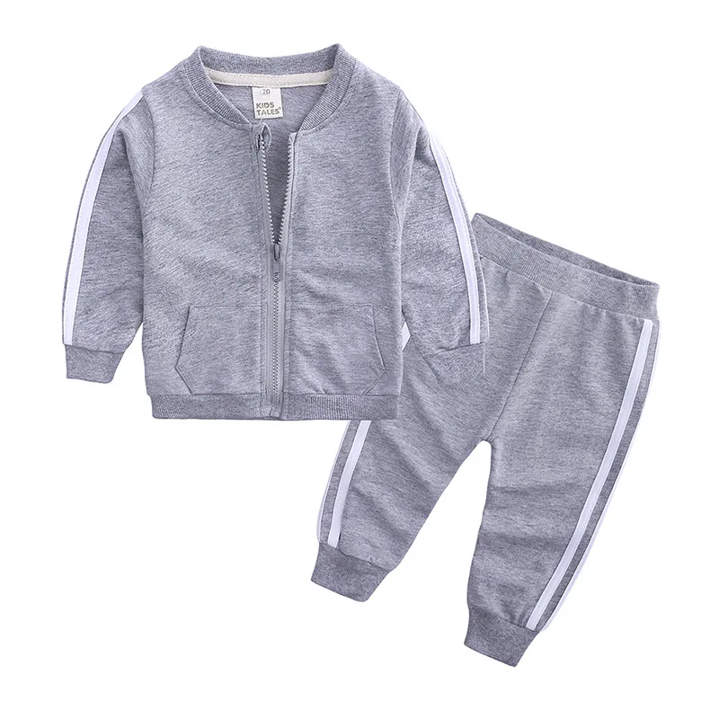 

Hot sale latest style wholesale cotton long sleeve zipper solid color two pieces toddler kids boys newborn baby clothes in bulk