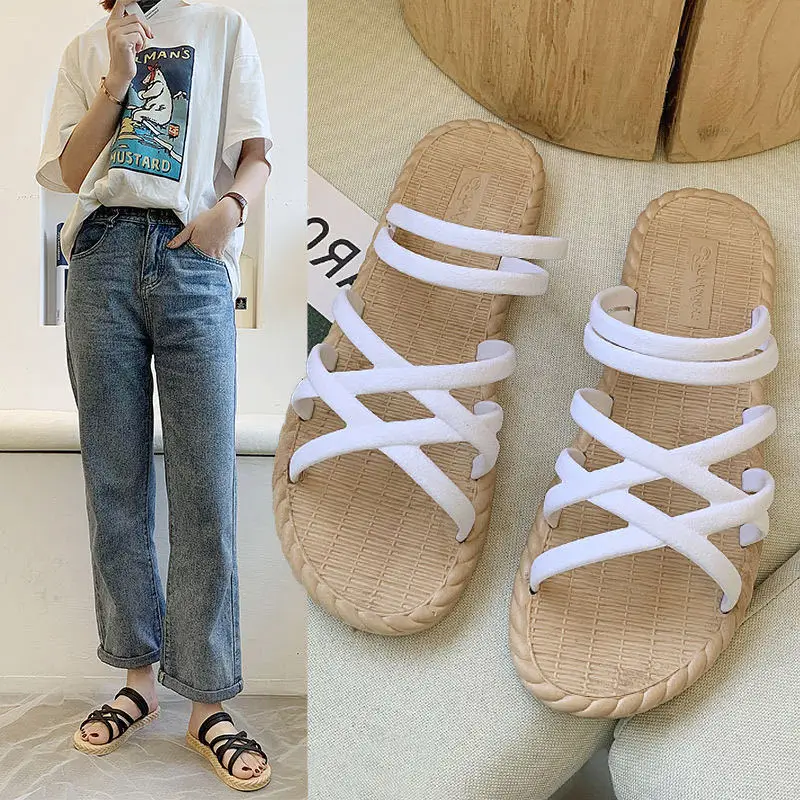 

New summer hot-selling women's slippers fashion outdoor beach flat slippers thin strap Roman style women's sandals, Picture