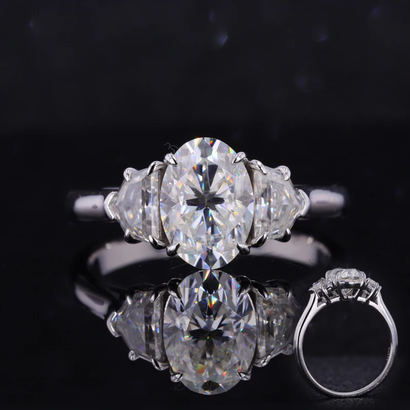 

Starsgem 3 stones oval shape moissanite vvs diamond engagement 10k stone gold ring