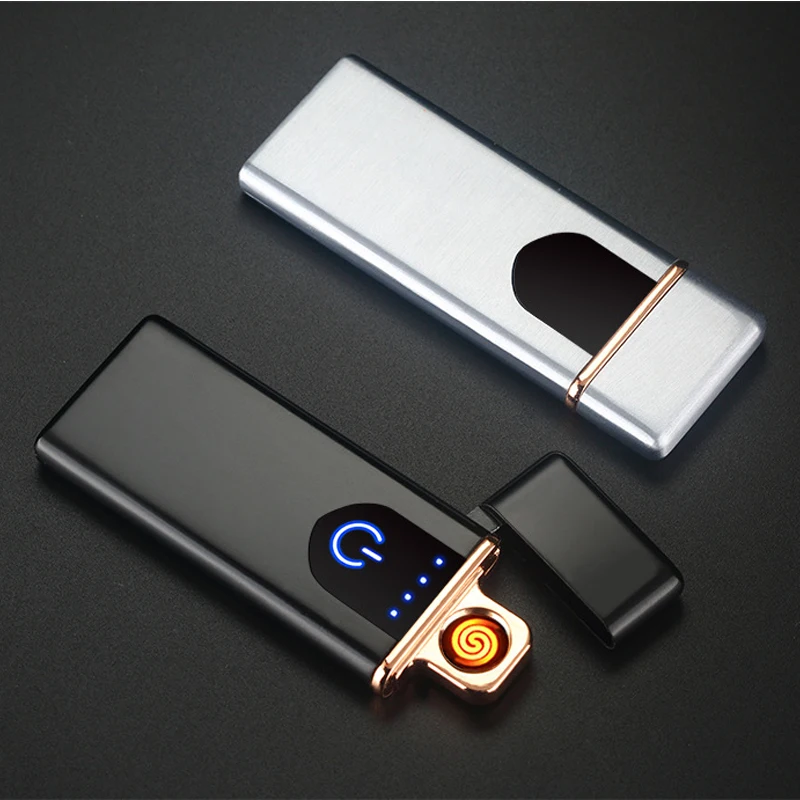 

Electronic Ultra-Thin Usb Touch Induction Windproof Cigarette Lighter Charging Lighter Custom Metal, As photo