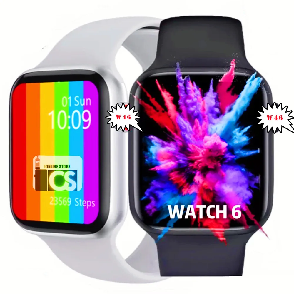 

Smart Watch Series 6 1.75 inch Full Touch Screen ECG W46 Watch Heart Rate Monitor BT Call Custom Watch Face