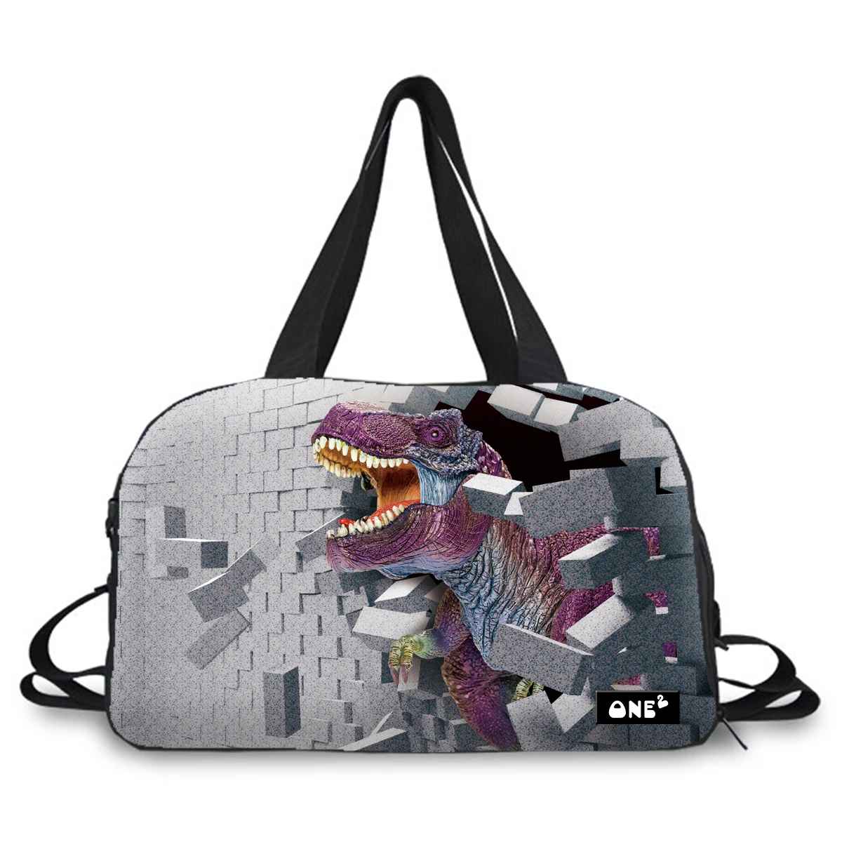 

2021 fashion duffle bag dinosaur design printing custom gym bag with side pocket for put shoes large capacity lightweight, Any color is available