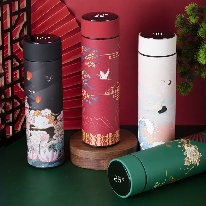 

Portable Coffee Tea Mug Chinese Style Smart Temperature Display Vacuum Flask Water Bottle With Filter Thermos Cup