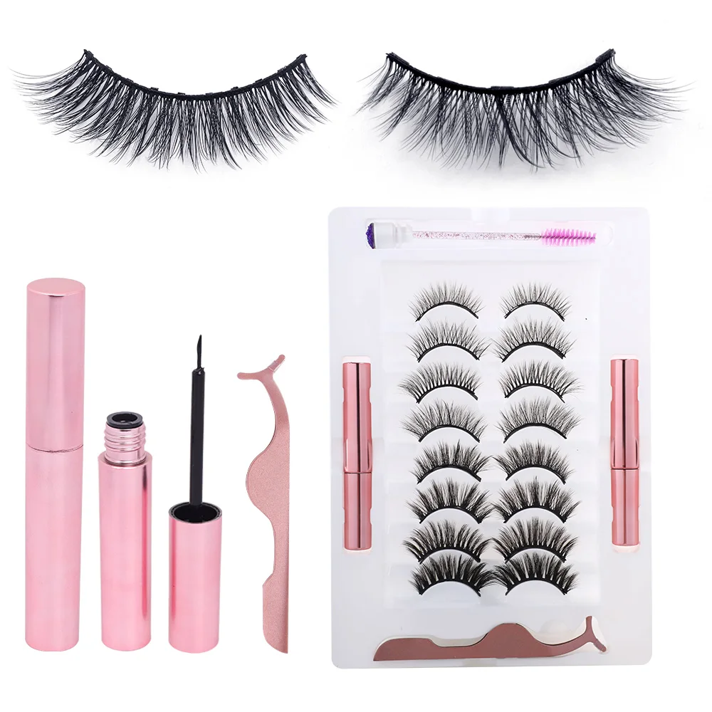 

magnetic eye lashes false eyelashes kit with magnet eyelash private label natural look magnetic faux mink eyelashes, Black color