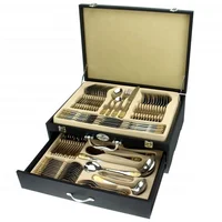 

Manufacturer directly stock gold flatware sets silverware dinner sets stainless steel 84pcs cutlery sets with wooden box