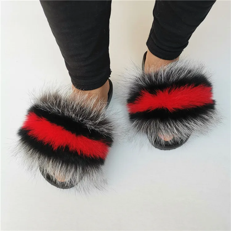 

Factory Direct Wholesale cheap fur slipper slide sandals fox fur slide winter slippers women slides