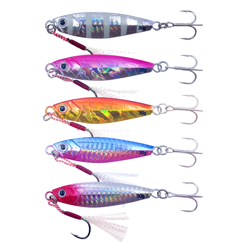 

51# Micro Jig Lures 7g 10g 15g 20g 30g Metal Jig Spoon with hooks Lead Fish Lure for Saltwater Fishing, 5 colors