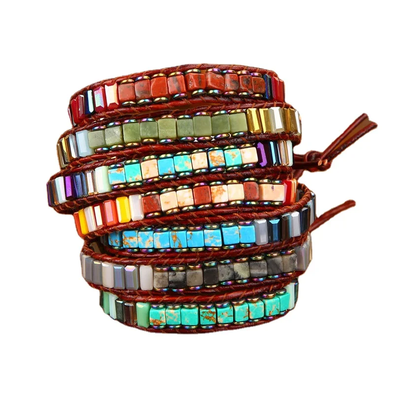 

New Design Color Emperor Stone Bracelet Hand-woven Cowhide Rope Bracelet Natural Stone Bracelet, Picture shows
