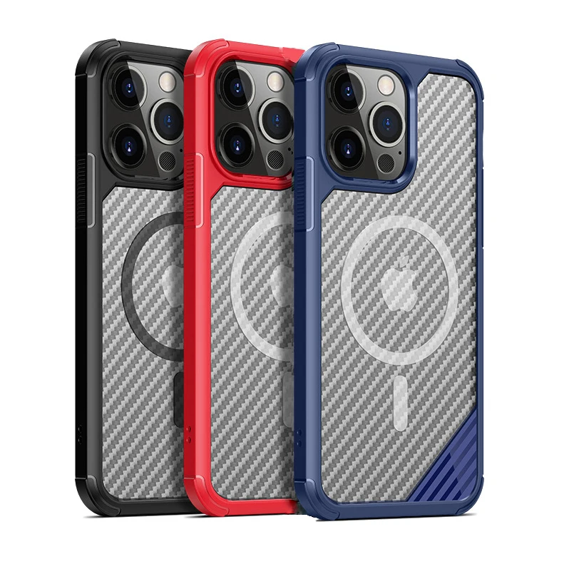 

New Arrived Magnetic Clear Phone Case magesafe Carbon Fiber Magnetic Case For iPhone 12 Case 12 Pro Max for iPhone 13 Pro MAX 11, Mix colors