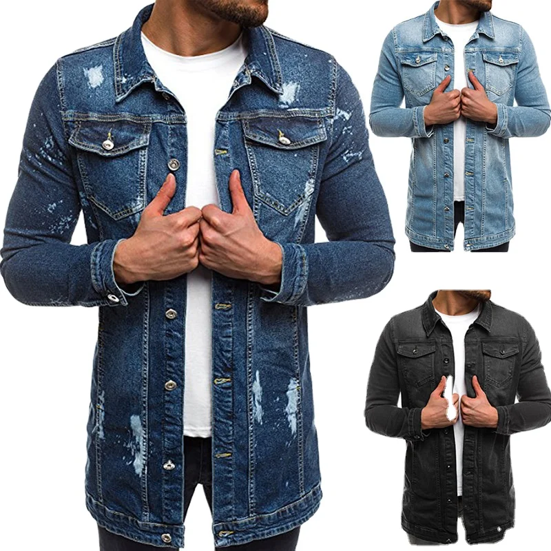 

2021 hot selling Spring wear fashion denim jacket for men custom cotton jeans plain jacket, Light blue, black, dark blue