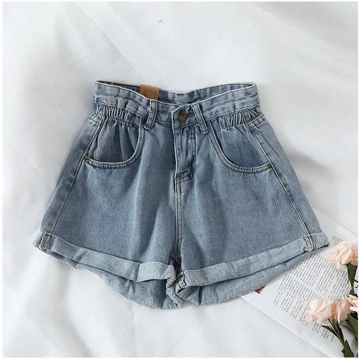 

Retro high waist loose wide leg pants denim shorts female 2020 summer wild curling casual hot pants