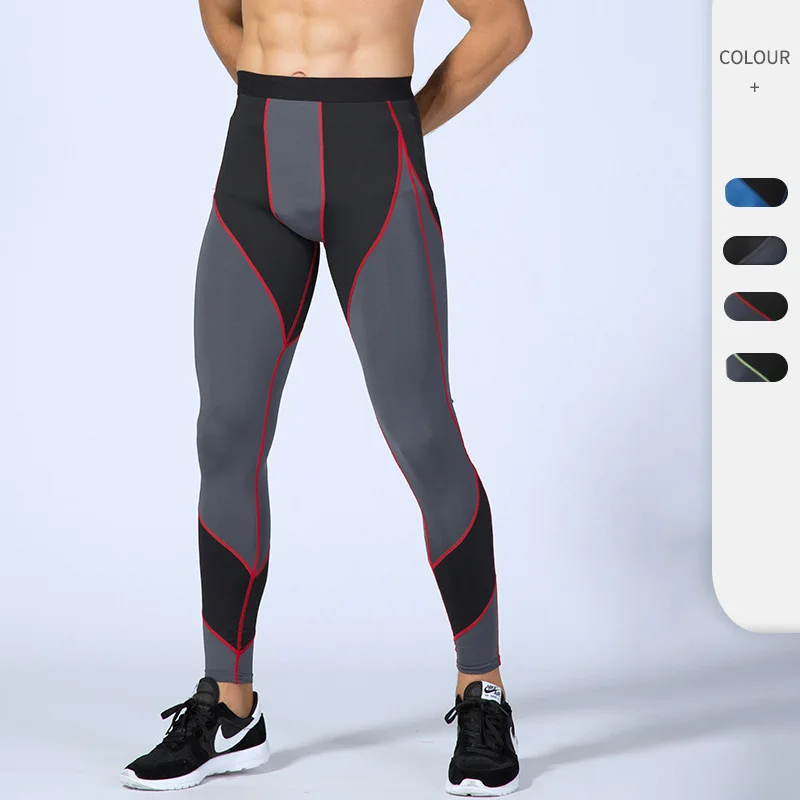 

Contrasting color stitching fitness leggings men running training tight trousers stretch outdoor sports trousers sports leggings, As shown in the figure