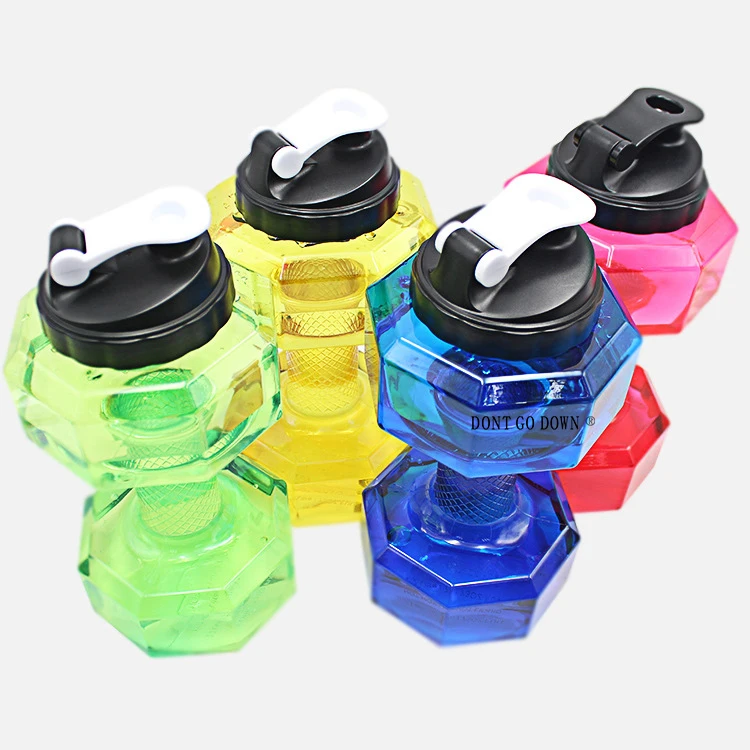 

unisex custom made logo plastic fitness dumbbell water bottle for sports, Customized color