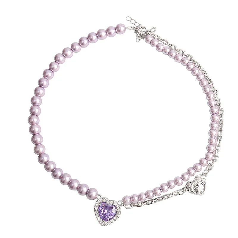 

INS Luxury Heart Shape Brand Clavicle Chain Love Pearl Double Pendant Necklace Memorial Gift Wholesale Factory