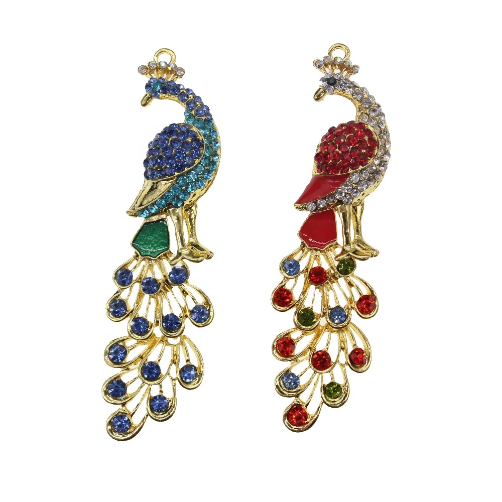 

Vigorous Gold Tone Metal Crystal Enamel Animal Peacock Pendant Charms for Necklace