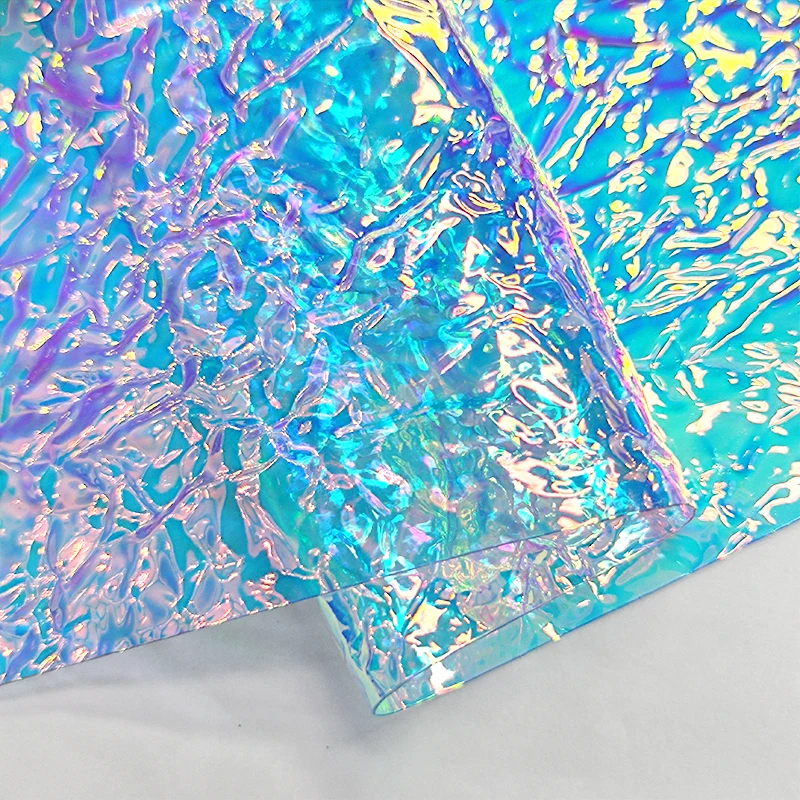 Hologram Fold Embossed Design PVC Plastic Vinyl Film Neon Colors Synthetic Leather Waterproof Fabric for Decorate/Cosmetic Bag