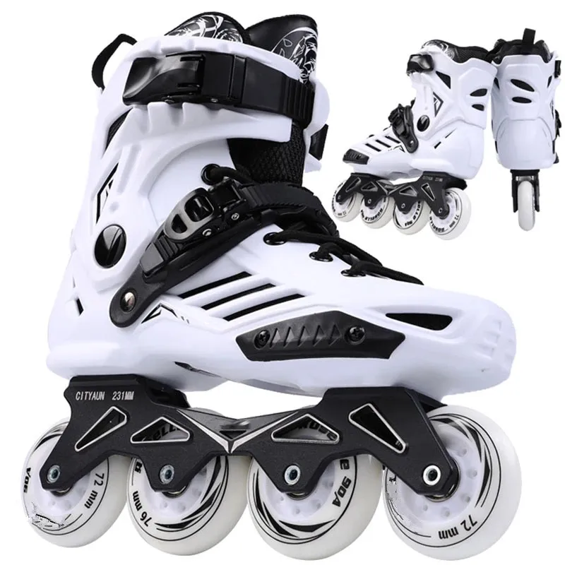 

Professional Inline Speed Skates Shoes Aluminum Frame Adults Inline Skating Shoes, Black white