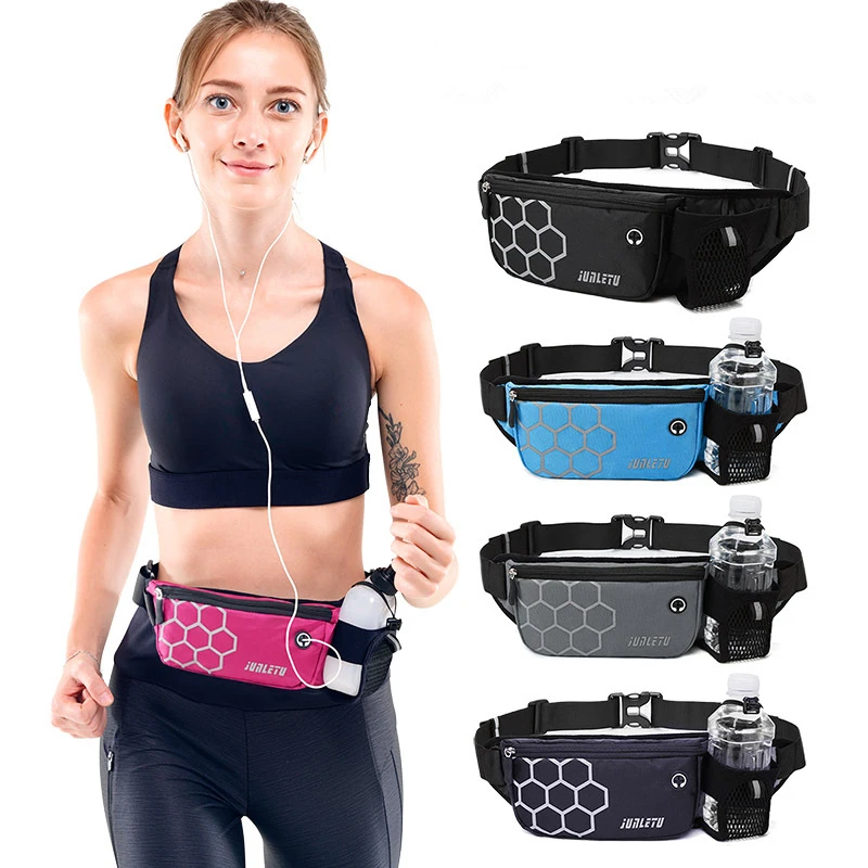 

Gym Fitness Sport Runner Waist Bum Bag Running Jogging Belt Pouch Zip Fanny Pack Bottle Waist Bag, Black,grey,green,blue,pink, purple