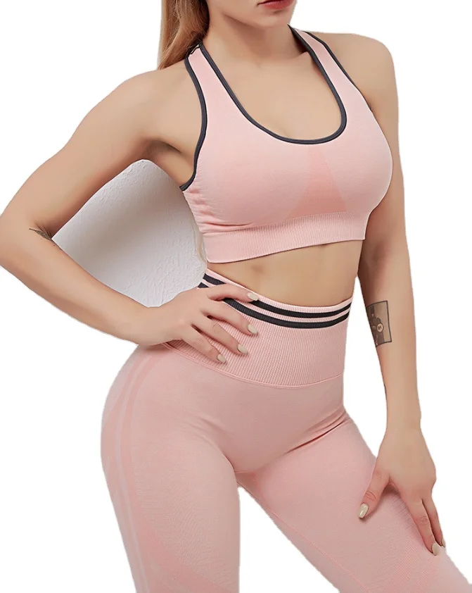 

women 2 Piece Yoga Womens set Stripe Fitness Workout Bra and Leggings gym tights nude jogging jogger Sets Custom Logo for women, Picture color