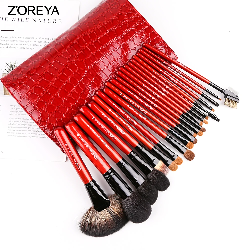 

zoreya high quality 21pcs make up brush tools set luxury goat animal hair custom professional red makeup brush kit