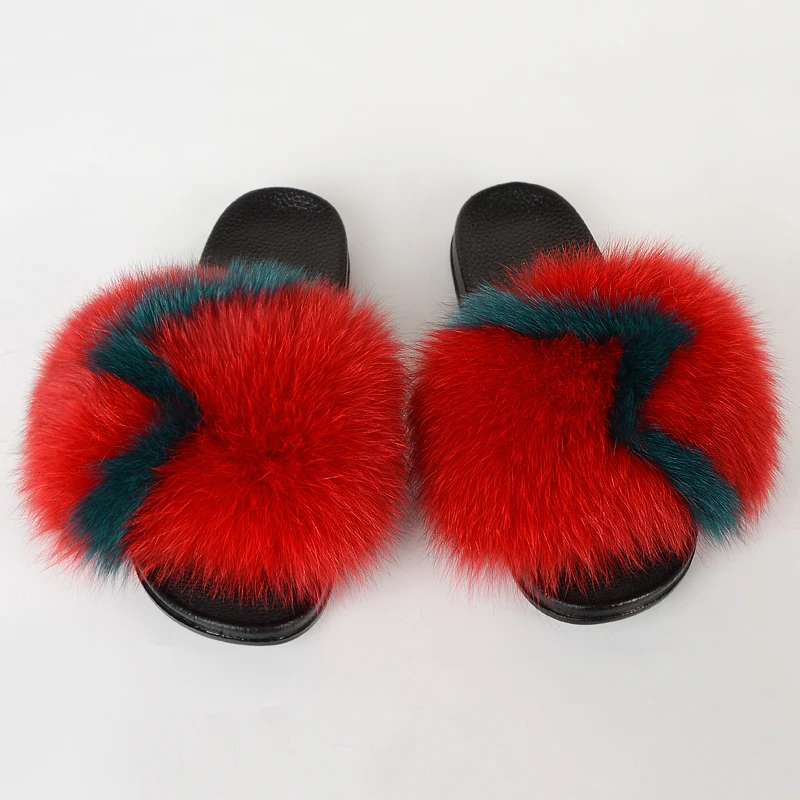

Jtfur Women Trendy New Design Flat Shoes Custom Logo Fur Slides Real Natural Rubber Fur Slipper, Customized color