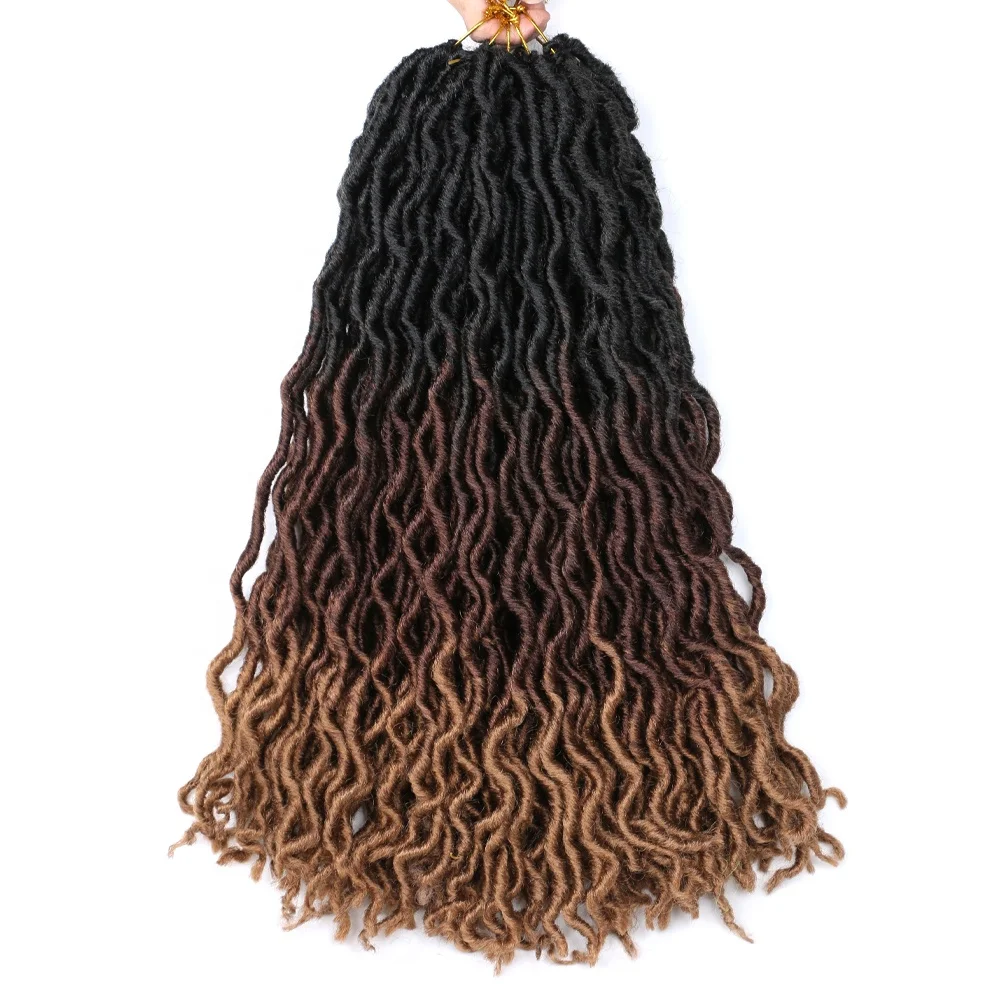 

Gypsy Locs Crochet Goddess Faux Locs Ombre Curly Wavy Locs Twist Braiding Hair Extensions Hair 18 inches for Braiding 24 Strands, Black, bug