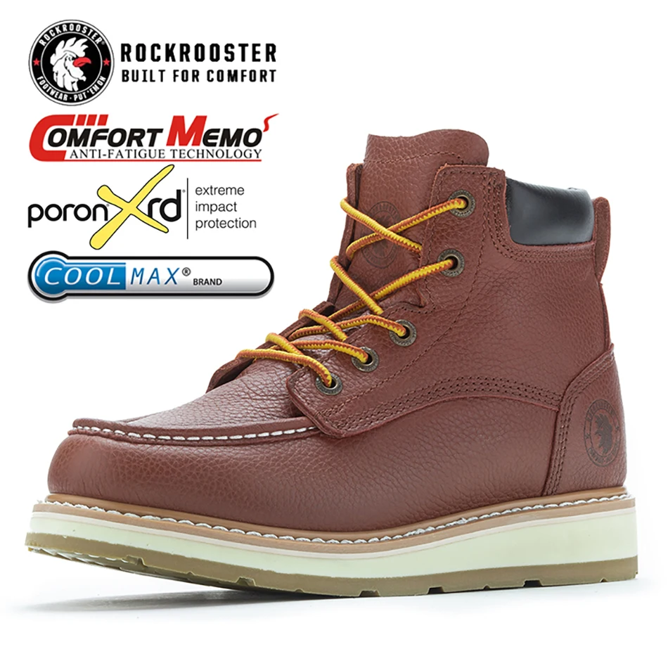 

Free Shipping Rockrooster Fashion 6" CLARET Insulation Work Boots PU Outsole Safety Shoes Leather Upper Safety Shoes