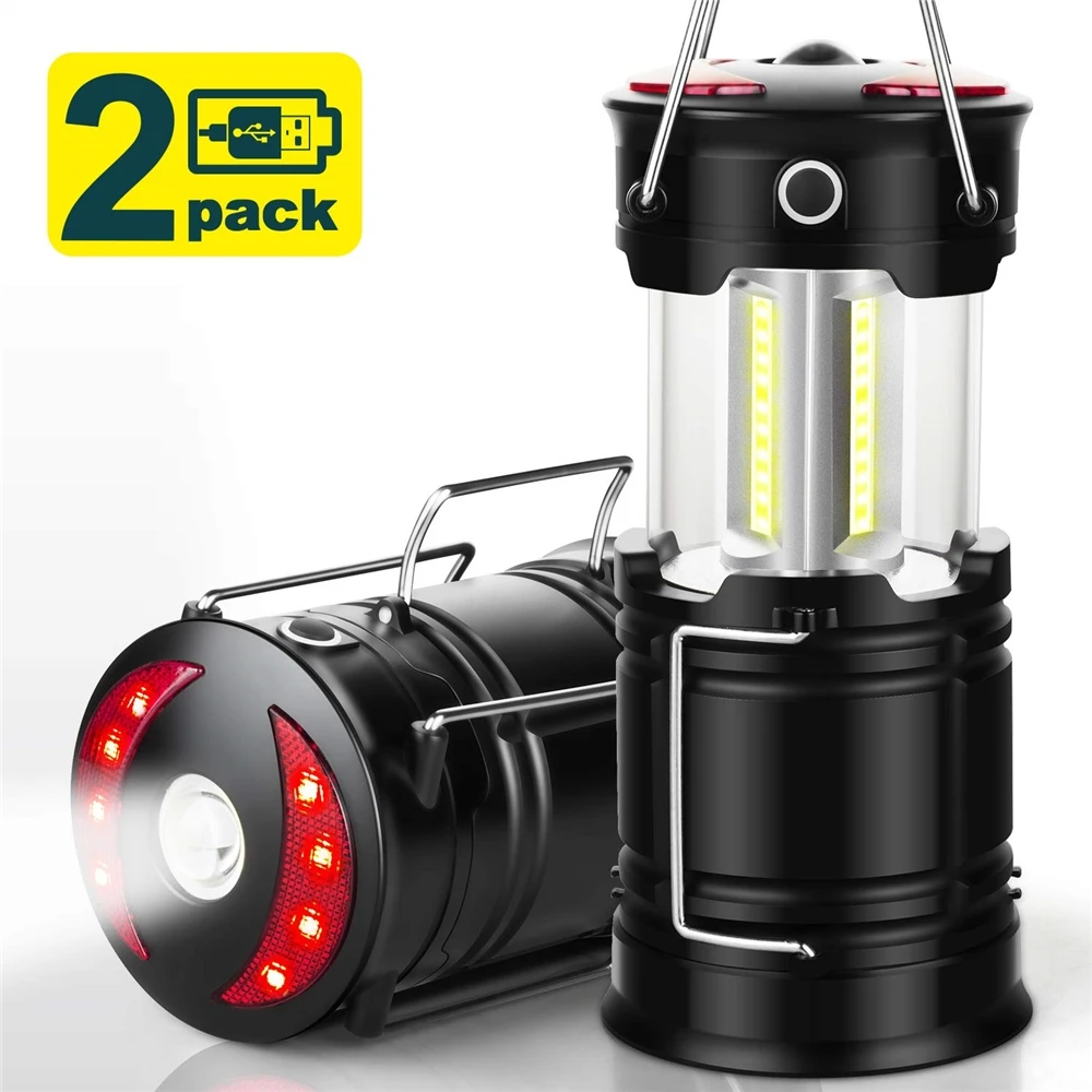 2 Pack Camping Lanterns, Rechargeable Led Lanterns, Hurricane Lights with Flashlight and Magnet Base for Camping, Hurricane,