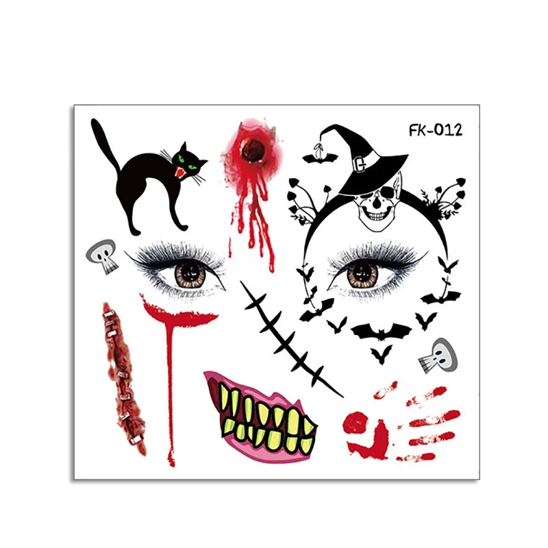 

Holiday Temporary Body Tattoo Sticker Waterproof Horror Halloween Tattoo For Children Kid's Face Decoration With OPP Bag Packing