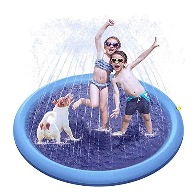 

Summer Outdoor Water Play Equipment Pet Water Splash Mat Inflatable Sprinkler Splash Pad Water Spray Play Mat For Kids Dogs, Blue, dolphin