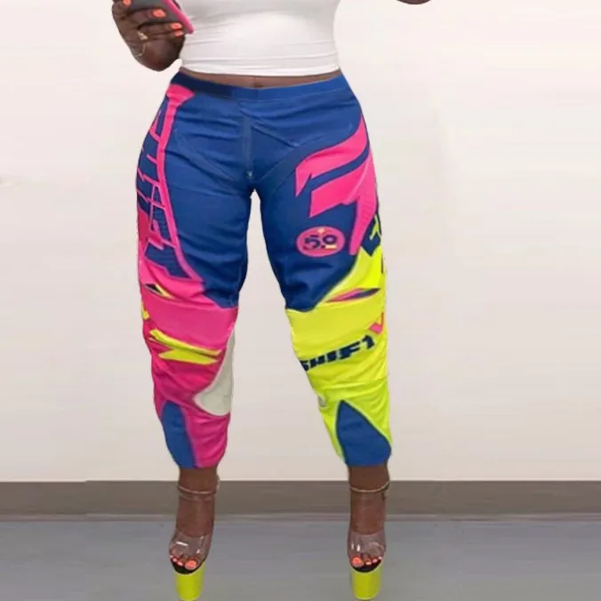 

Contrast Color Print Casual Long Colored Pant For Women 2020 Sport Trousers Jogging Pants Femme Ladies Unisex Elastic Joggers, Blue