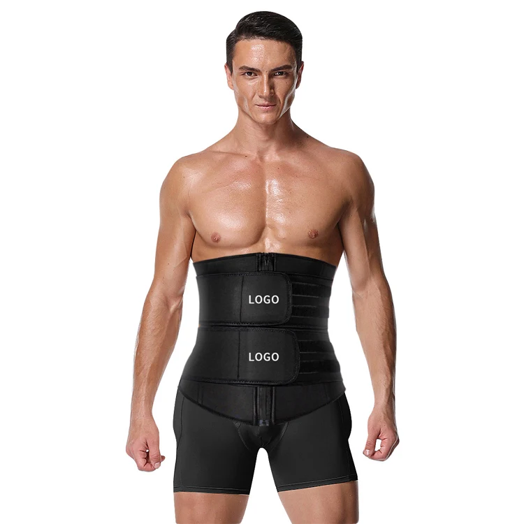 

Factory Supplier custom logo Fitness double belt trainer body shapewear for men sliming tummy control waist trainer, Black