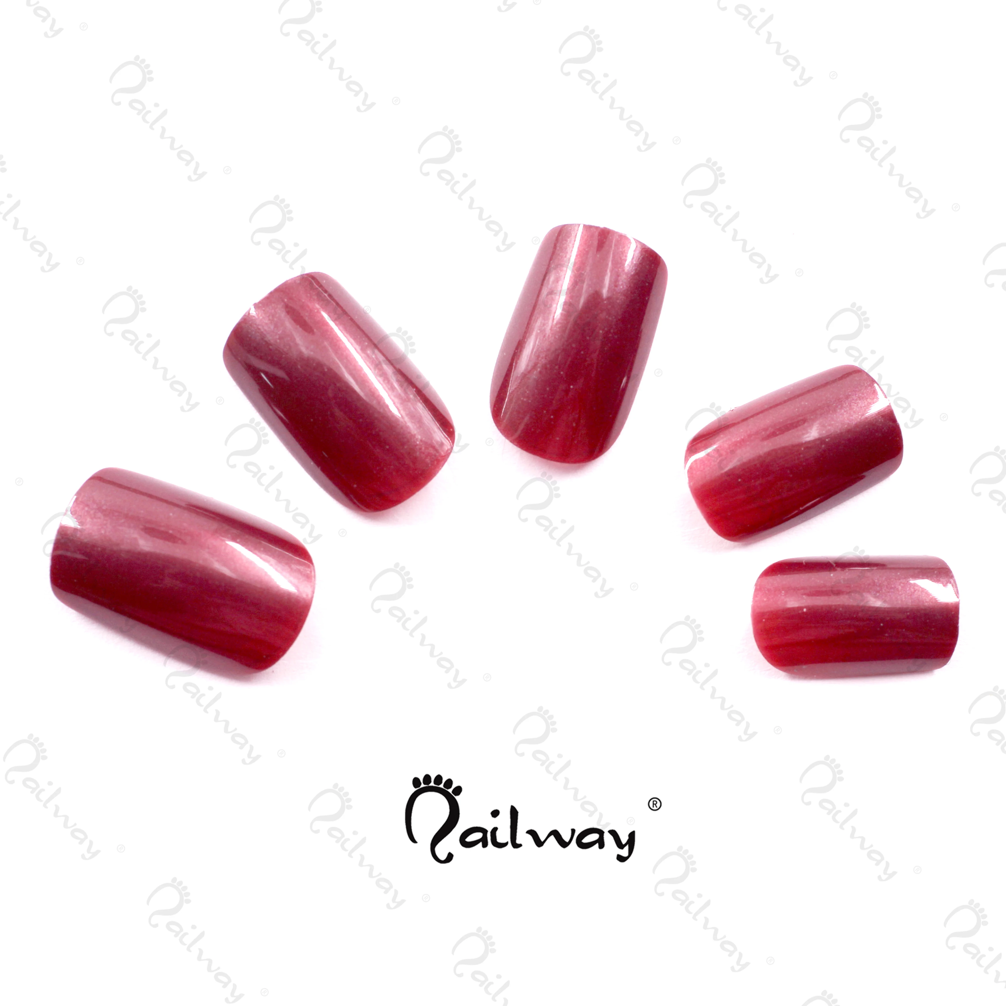 

24 Pcs Hot Press On Nails Pure Color Red Square Fake Nails Shiny Acrylic Nails Artificial Fingernails, Purplish red fake nails