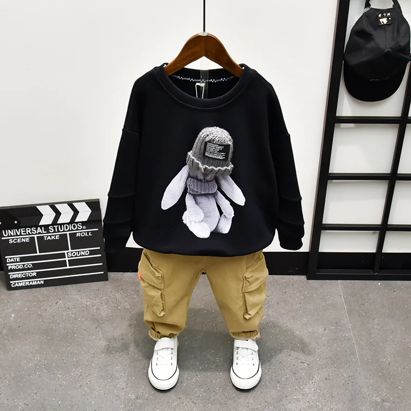 

Wholesale new fashion Boys 2 Pieces Clothing Set long sleeves cartoon sweatshirt + cargo pants for kids, Picture shows