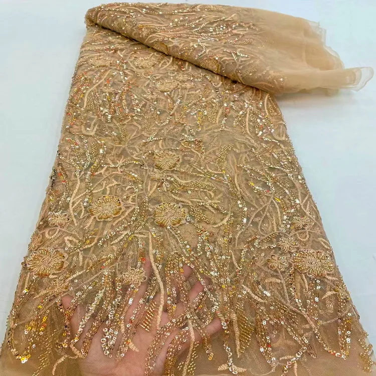 

2021 crystal sequins bridal luxury embroidery beads handmade bridal french lace fabric