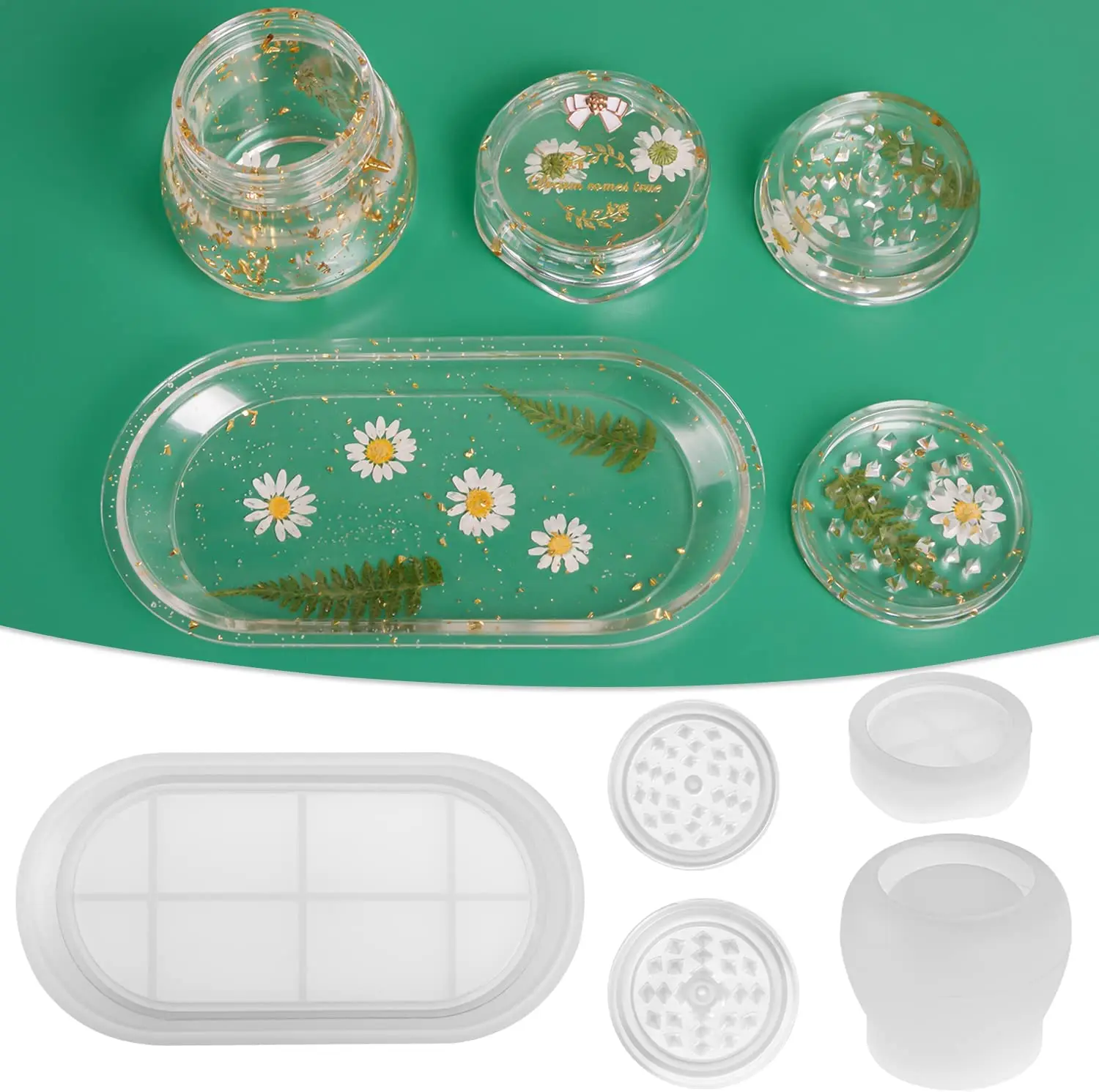 

Resin Rolling Tray Mold and Resin Jar Mold with Lid Kit for Spice Grind and Storage