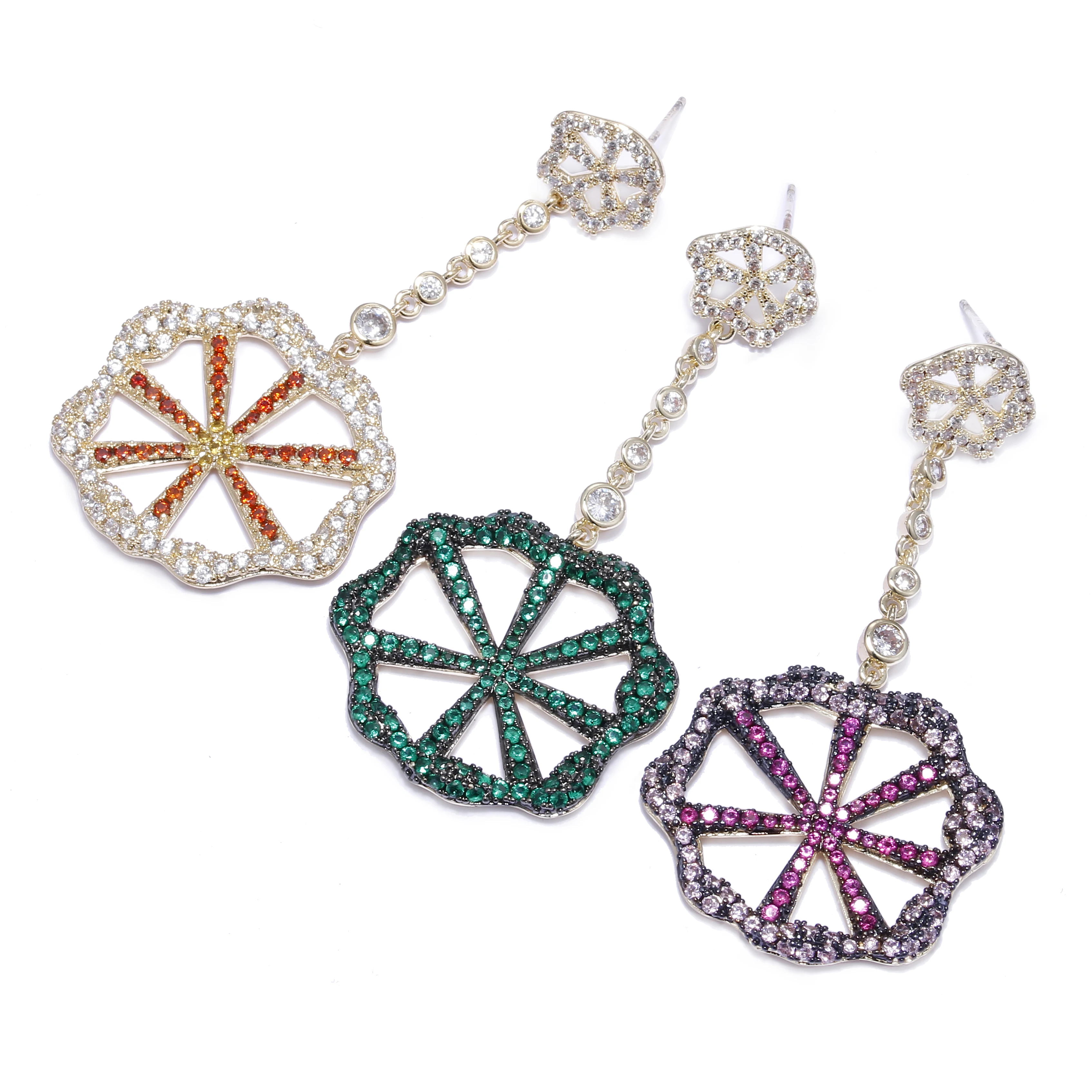 

2021 Hot Wholesale Fashion Gold Plated Earring Silver Needle Zircon Copper Ferris Wheel Earring, Picture