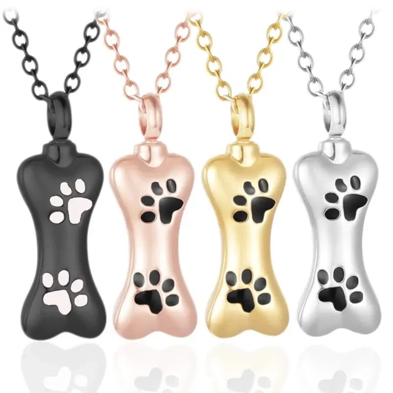 

Stainless Steel Dog Bone Paw Memory Cremation Urn Necklace for Bone Ashes