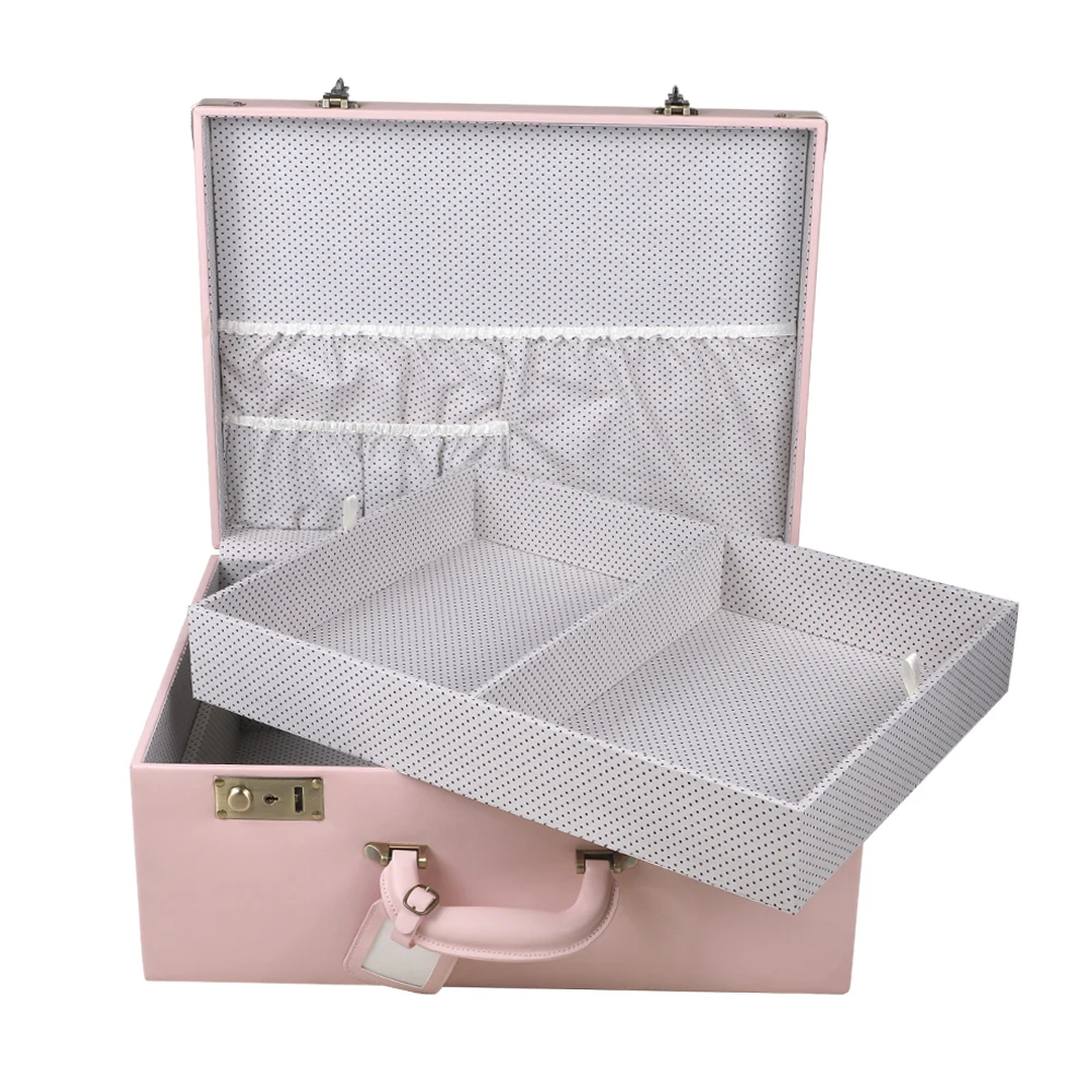 

Multifunction custom pink color faux leather travel suitcase