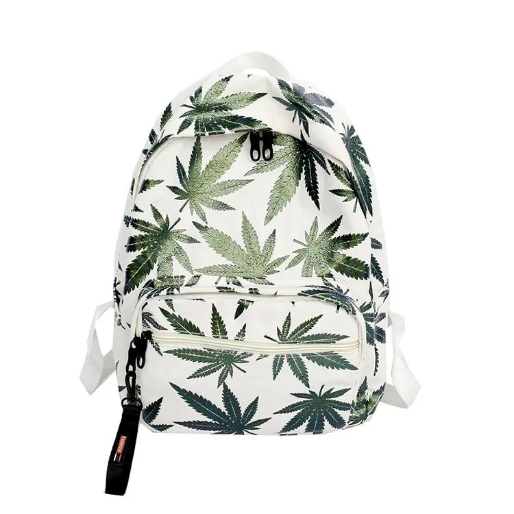 

2021 New type sale leaf printed fashion canvas custom backpack