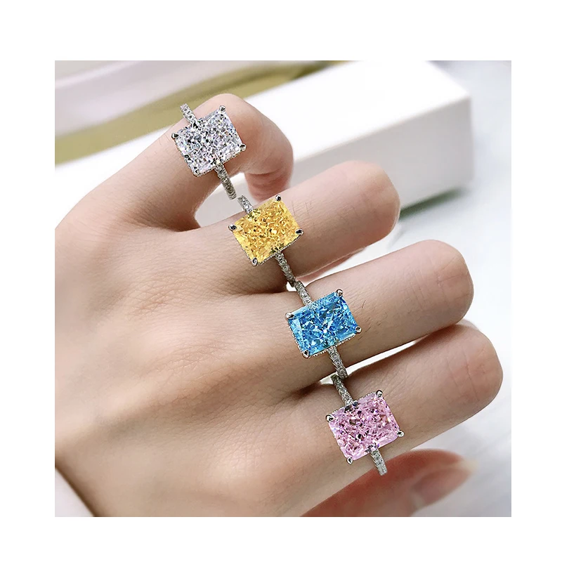 

Hot Sale High Quality Shiny Ice Cracked Cut Radiant Cut 8*10mm Cubic Zirconia 925 Sterling Silver Ring