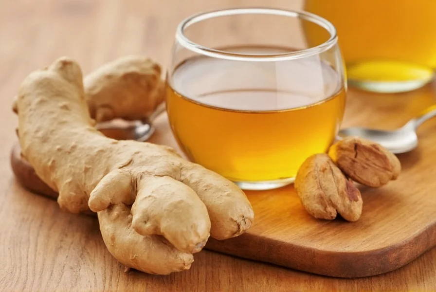 Fresh ginger root and brewed ginger tea for menstrual relief