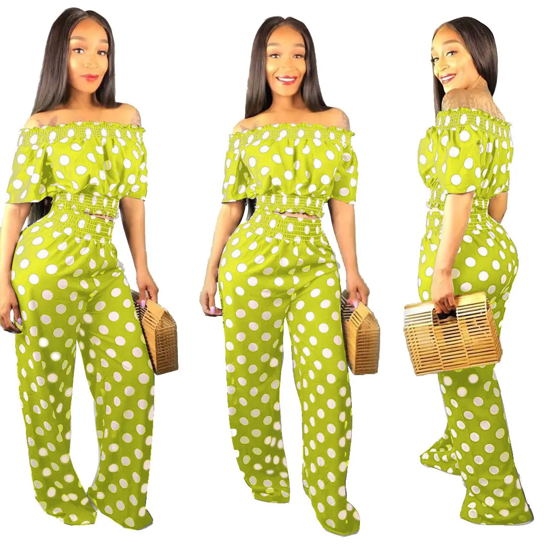 

20501-MX61 off shoulder dot print plus size jumpsuit women sehe fashion