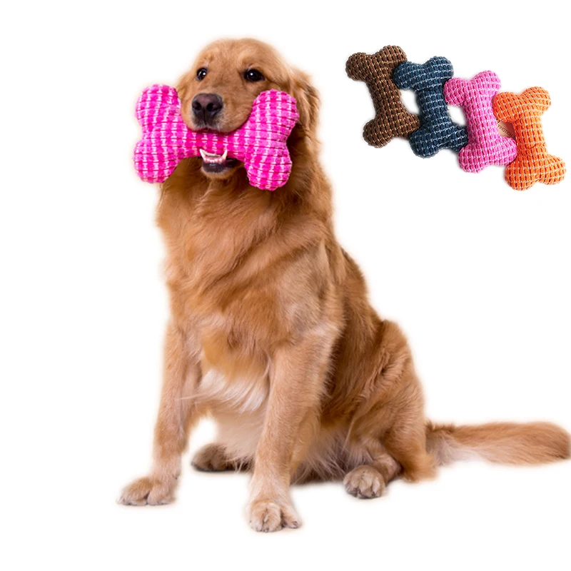 

Factory Outlet Bone Shaped Pet Safe Anti-bite Material Plush Squeaky Toy, 4 options