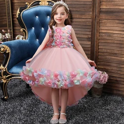 Cute tailed dress for child round neck sleeveless birthday dress for girls multi layer mesh bow 10 years girls dress